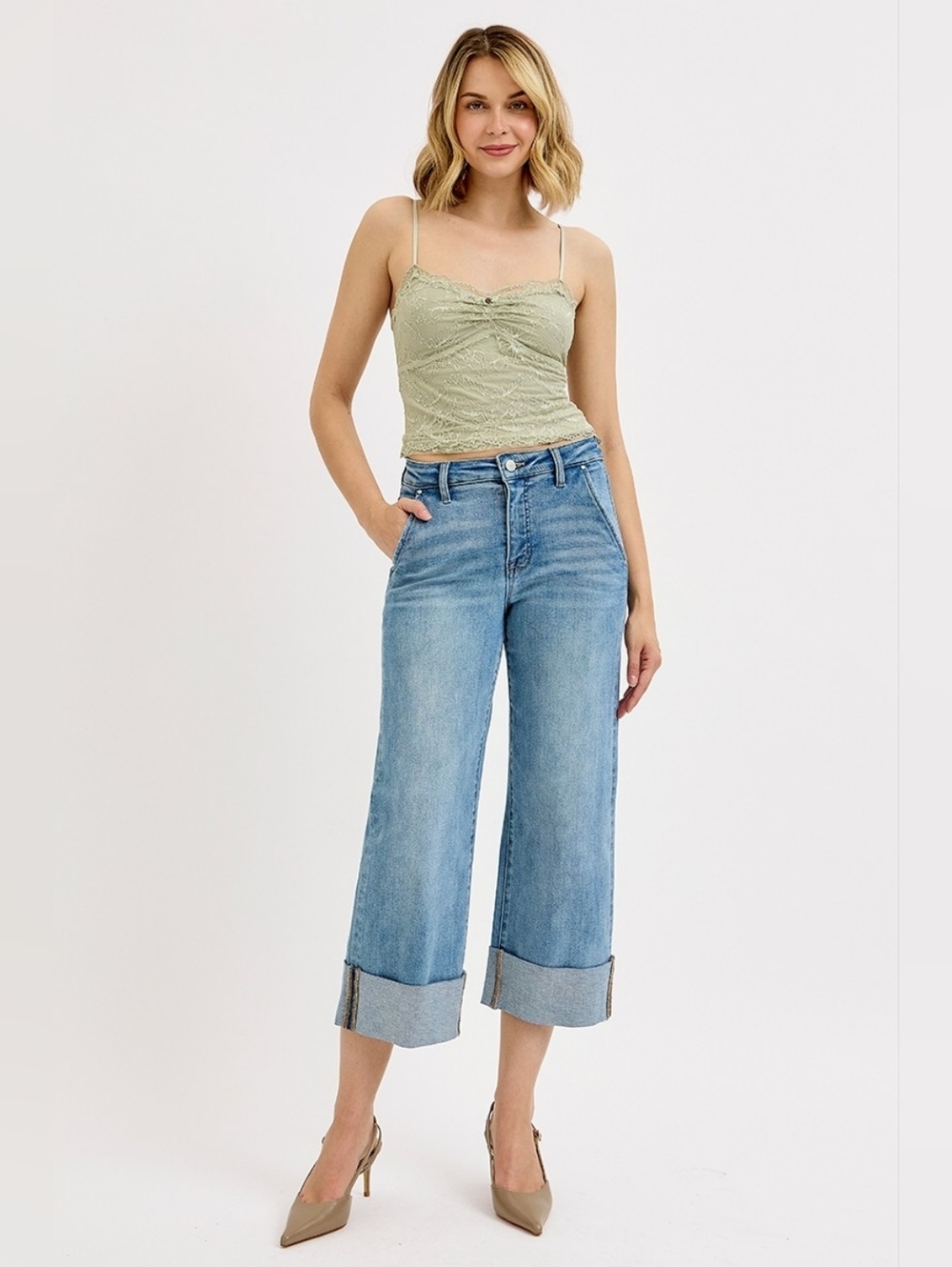 RISEN HR Tummy Control Light Wash Wide Leg Jeans Straight Cuffed Various NEW